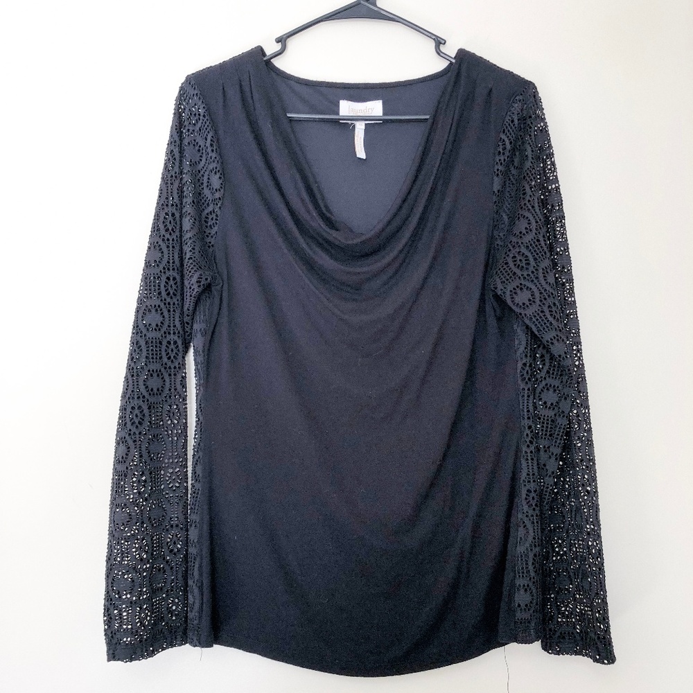 Laundry by Shelli Segal Crochet Sleeve Blouse